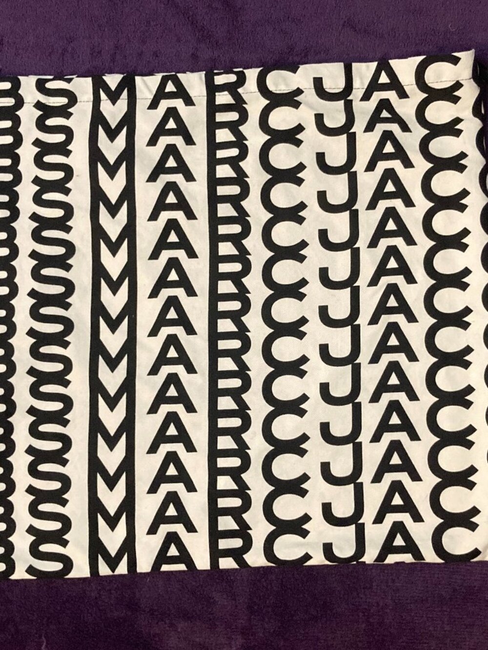 Marc Jacobs Black & White Monogram Drawstring Dust Bag 100% Cotton- 18.5"X16.5"